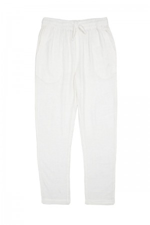 Men's YoungLA Gym 621 Simply Linen Pants Pants Off-White | NU4380-651 USA