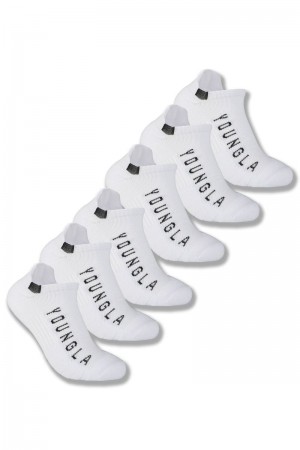 Men's YoungLA Gym 710 Performance Ankle Socks 3-Pack Socks White | MD6739-250 USA