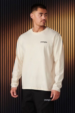 Men's YoungLA Gym 801 Eternal Longsleeves Shirts Off-White | NU9185-364 USA