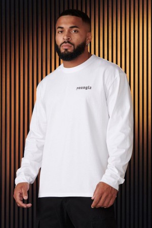 Men's YoungLA Gym 801 Eternal Longsleeves Shirts White | GB0695-871 USA