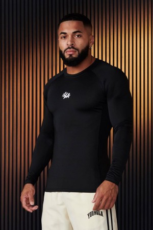 Men's YoungLA Gym 802 Speed Compression Longsleeves Shirts Black | ZN8540-139 USA