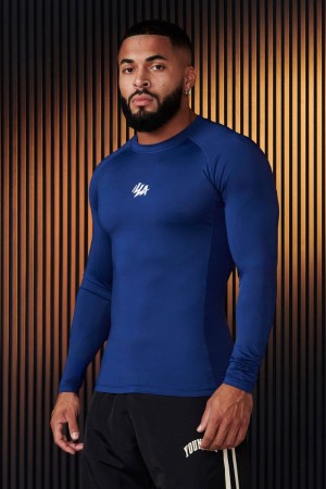 Men's YoungLA Gym 802 Speed Compression Longsleeves Shirts Dark Blue | YO2739-851 USA