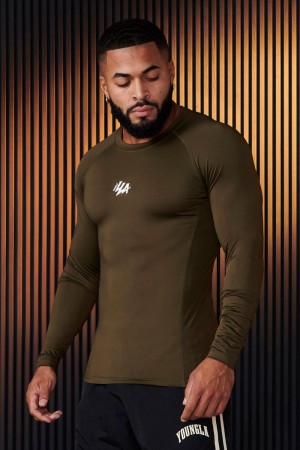 Men's YoungLA Gym 802 Speed Compression Longsleeves Shirts Olive | ZO9203-615 USA