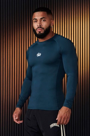 Men's YoungLA Gym 802 Speed Compression Longsleeves Shirts Teal | JQ8304-192 USA