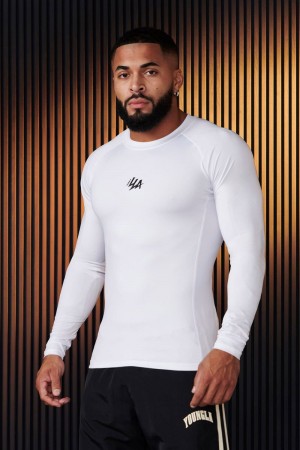 Men's YoungLA Gym 802 Speed Compression Longsleeves Shirts White | KP7453-068 USA