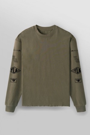 Men's YoungLA Gym 8037 Excellence Longsleeves Shirts Olive | ZU8015-936 USA