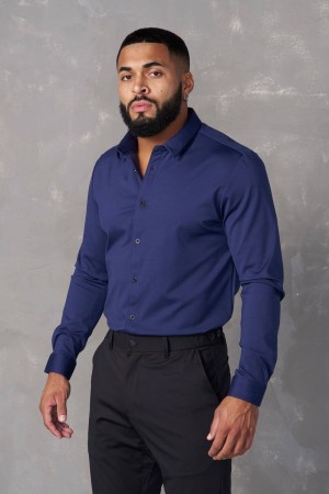 Men's YoungLA Gym 803 Formal Dress Shirts Shirts Navy | OM8069-731 USA