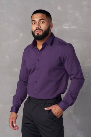 Men's YoungLA Gym 803 Formal Dress Shirts Shirts Purple | WA6237-845 USA