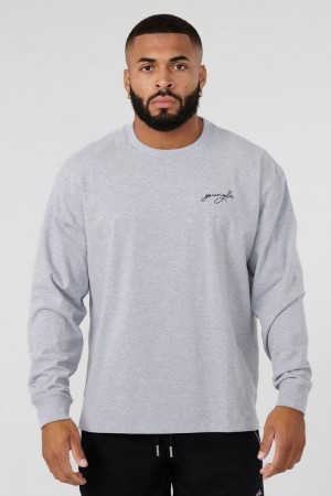 Men's YoungLA Gym 805 Essential Longsleeves Shirts Heather Grey | PM3209-867 USA