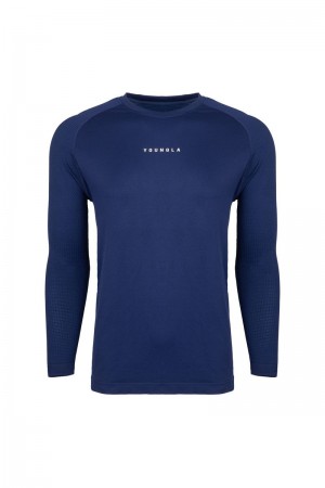 Men's YoungLA Gym 823 New Gen Compression Longsleeves Shirts Beacon Blue | GK0153-679 USA