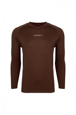 Men's YoungLA Gym 823 New Gen Compression Longsleeves Shirts Chocolate Plum | TO9410-237 USA