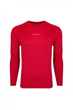 Men's YoungLA Gym 823 New Gen Compression Longsleeves Shirts Haute Red | CM0354-971 USA