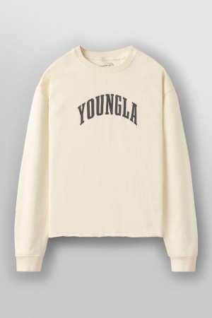 Men's YoungLA Gym 826 Uni Crewneck Shirts Off-White Wash | AZ3687-490 USA