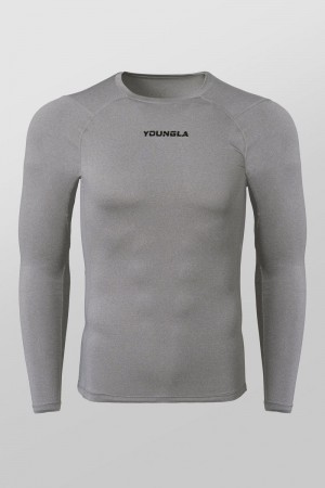 Men's YoungLA Gym 830 FlexFit Compression Longsleeves Shirts Heather Grey | LP1864-920 USA