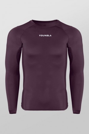 Men's YoungLA Gym 830 FlexFit Compression Longsleeves Shirts Plum | NF2539-871 USA