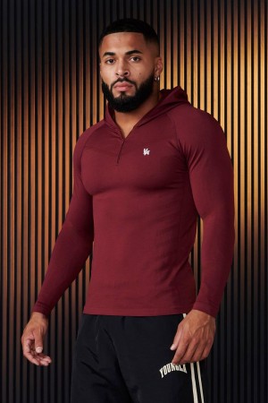 Men's YoungLA Gym 832 SuperVillain Compression Hoodies Hoodies Burgundy | TD1023-678 USA