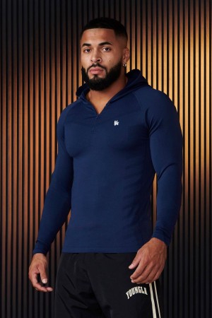 Men's YoungLA Gym 832 SuperVillain Compression Hoodies Hoodies Navy | IQ8902-751 USA