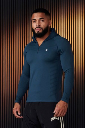 Men's YoungLA Gym 832 SuperVillain Compression Hoodies Hoodies Teal | RW9572-614 USA