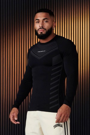 Men's YoungLA Gym 833 Superhero Compression Longsleeves Shirts Black | SQ0583-792 USA