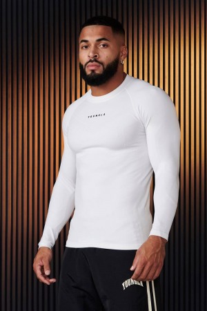 Men's YoungLA Gym 833 Superhero Compression Longsleeves Shirts White | JV4507-613 USA