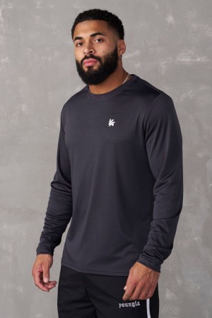 Men's YoungLA Gym 835 Fittech Longsleeves Shirts Charcoal | EK2769-831 USA