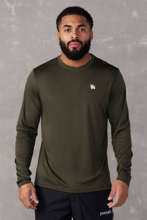 Men's YoungLA Gym 835 Fittech Longsleeves Shirts Olive | YA5843-179 USA