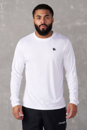 Men's YoungLA Gym 835 Fittech Longsleeves Shirts White | VB7382-614 USA