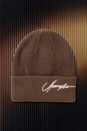 Men's YoungLA Gym 906 Signature Beanies Beanies Brown | NM0534-912 USA