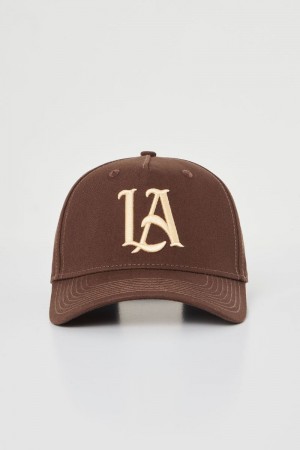 Men's YoungLA Gym 920 A-Frame LA SNAPBACK HAT 2.0 Hats Chocolate | ZP9680-412 USA