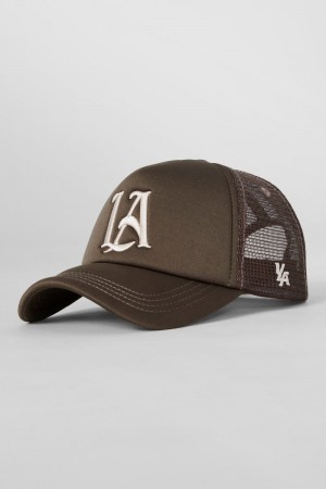 Men's YoungLA Gym 923 LA Trucker Hats Hats Brown | SE6097-342 USA