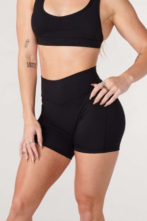 Women's YoungLA Gym W112 Effortless biker shorts Shorts Black | KE2071-469 USA