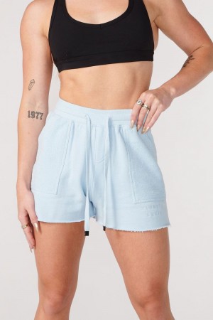 Women's YoungLA Gym W114 Reversed Terry Shorts Shorts Sky Blue | ZR0641-829 USA