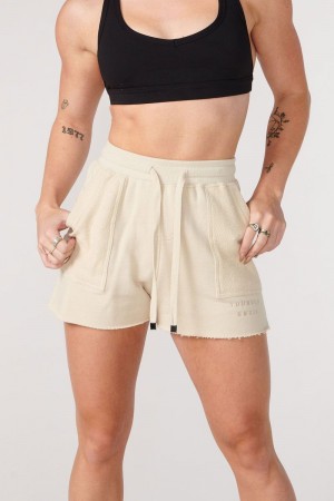 Women's YoungLA Gym W114 Reversed Terry Shorts Shorts Bone | DE1509-382 USA