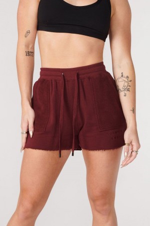 Women's YoungLA Gym W114 Reversed Terry Shorts Shorts Burgundy | AH0519-387 USA