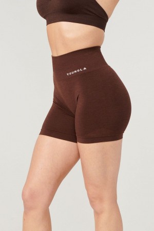 Women's YoungLA Gym W120 Core seamless scrunch shorts Fall 23 Shorts Tweed Brown | IN2431-069 USA