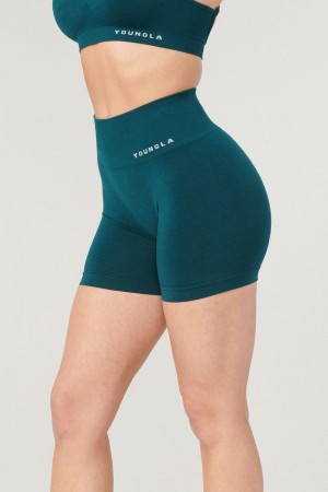 Women's YoungLA Gym W120 Core seamless scrunch shorts Fall 23 Shorts Velvet Teal | HU9124-805 USA