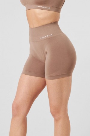 Women's YoungLA Gym W120 Core seamless scrunch shorts Fall 23 Shorts Tan Suede | TI2561-439 USA