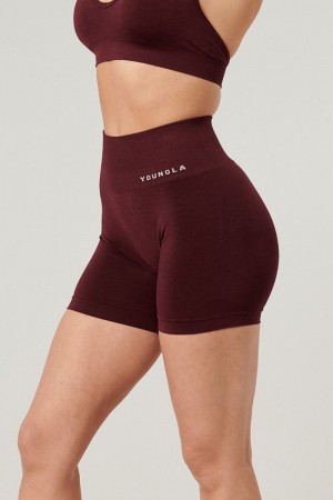 Women's YoungLA Gym W120 Core seamless scrunch shorts Fall 23 Shorts Burgundy Silk | PW1290-857 USA