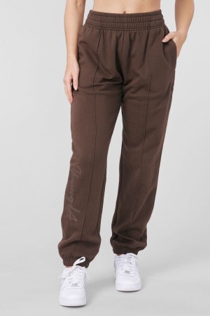 Women's YoungLA Gym W202 Script Joggers Pants Brown Wash | HW0238-951 USA