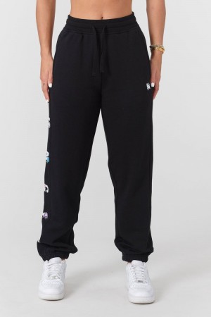 Women's YoungLA Gym W203 Winter Bloom Joggers Pants Black | AG2035-849 USA