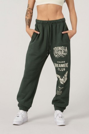 Women's YoungLA Gym W211 Dreamer Joggers Pants Forest Green | SQ5042-163 USA