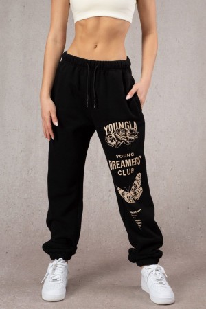 Women's YoungLA Gym W211 Dreamers Joggers Pants Black | PD1756-043 USA