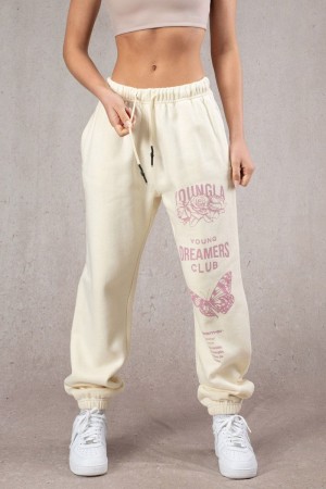 Women's YoungLA Gym W211 Dreamers Joggers Pants Cream | TN6701-429 USA