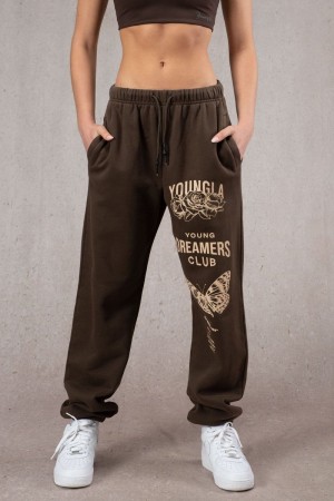 Women's YoungLA Gym W211 Dreamers Joggers Pants Brown Wash | VY9547-183 USA