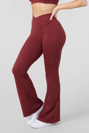 Women's YoungLA Gym W215 Vital Flare Pants Leggings Burgundy | VE9805-427 USA