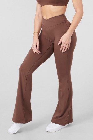 Women's YoungLA Gym W215 Vital Flare Pants Leggings Milk Chocolate | FJ1587-904 USA