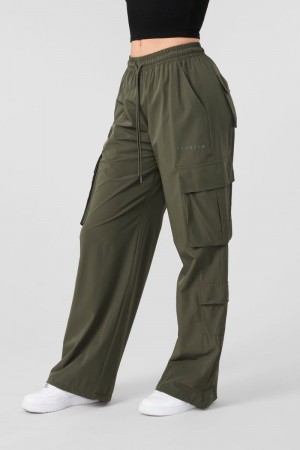 Women's YoungLA Gym W219 Travel Cargo Joggers Pants Olive | CA8460-273 USA