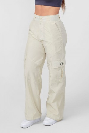 Women's YoungLA Gym W222 Retro Cargo Joggers Pants Off-White | XR0684-352 USA