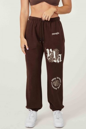 Women's YoungLA Gym W224 Rose Joggers Pants Brown | FM0853-624 USA