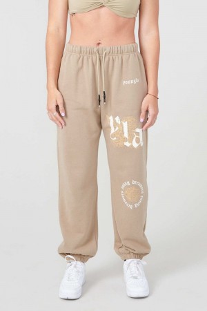 Women's YoungLA Gym W224 Rose Joggers Pants Desert Olive | YB2697-851 USA